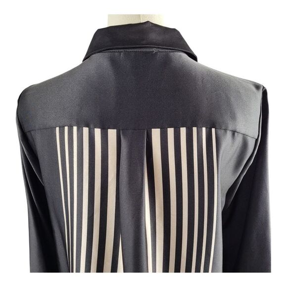 NEW Halogen Small Geo Boxed Black and White Striped Shirt Button-Up Retro Casual - Picture 12 of 15